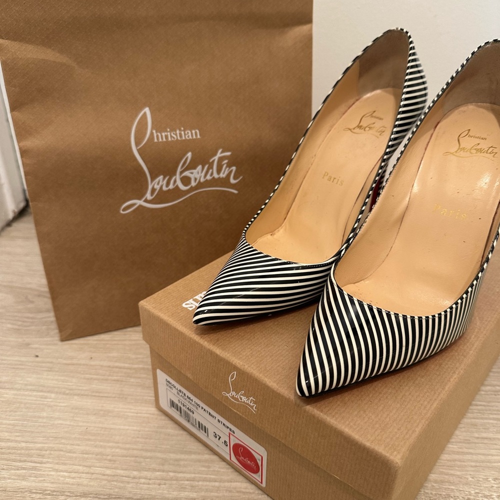Authentic Christian Louboutins striped black and white Decollete 100